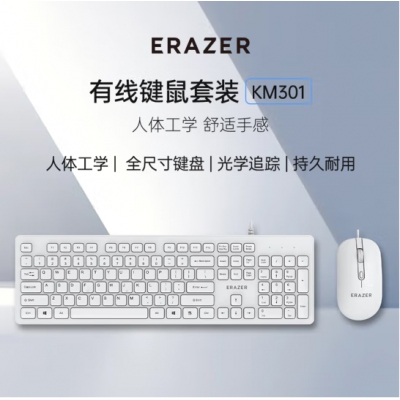 聯(lián)想（Lenovo）異能者有線鍵盤鼠標套裝 鍵鼠套裝 商務(wù)辦公鼠標鍵盤套裝 多媒體電腦筆記本鍵盤KM301（白色）